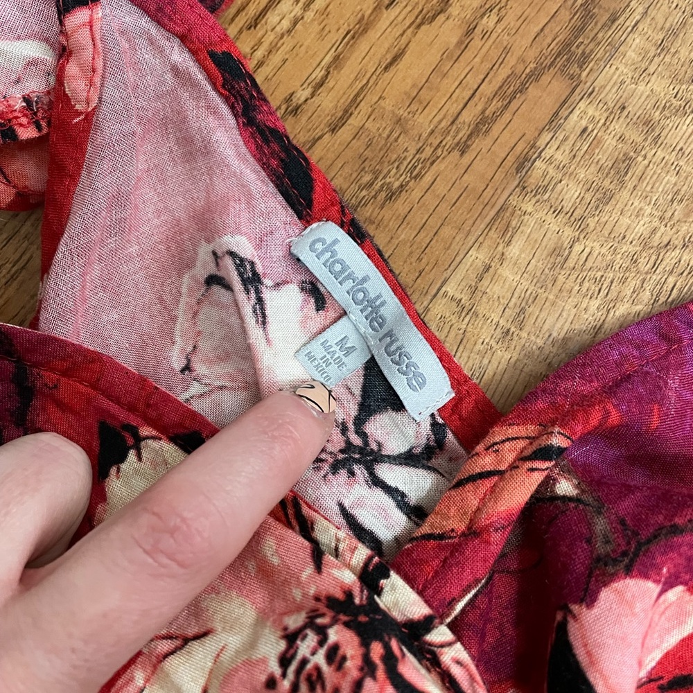 Charlotte Russe Red Floral off Shoulder MIDI Dress With POCKETS!! - Picture 15 of 16